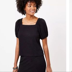 Loft floral jacquard square neck puff sleeve top